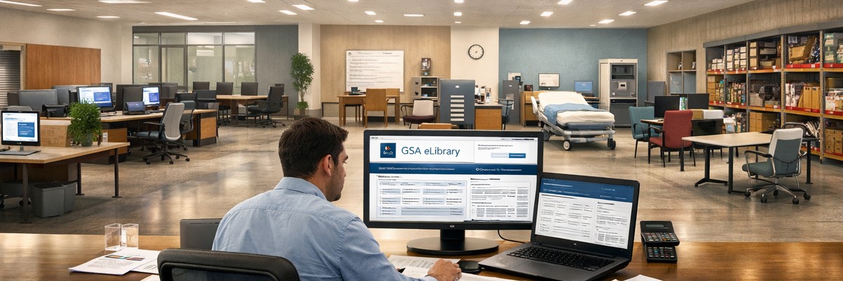 Modern office furniture in a professional government-style workspace setting