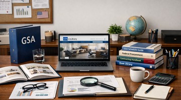 Researcher comparing official government procurement resources on a computer